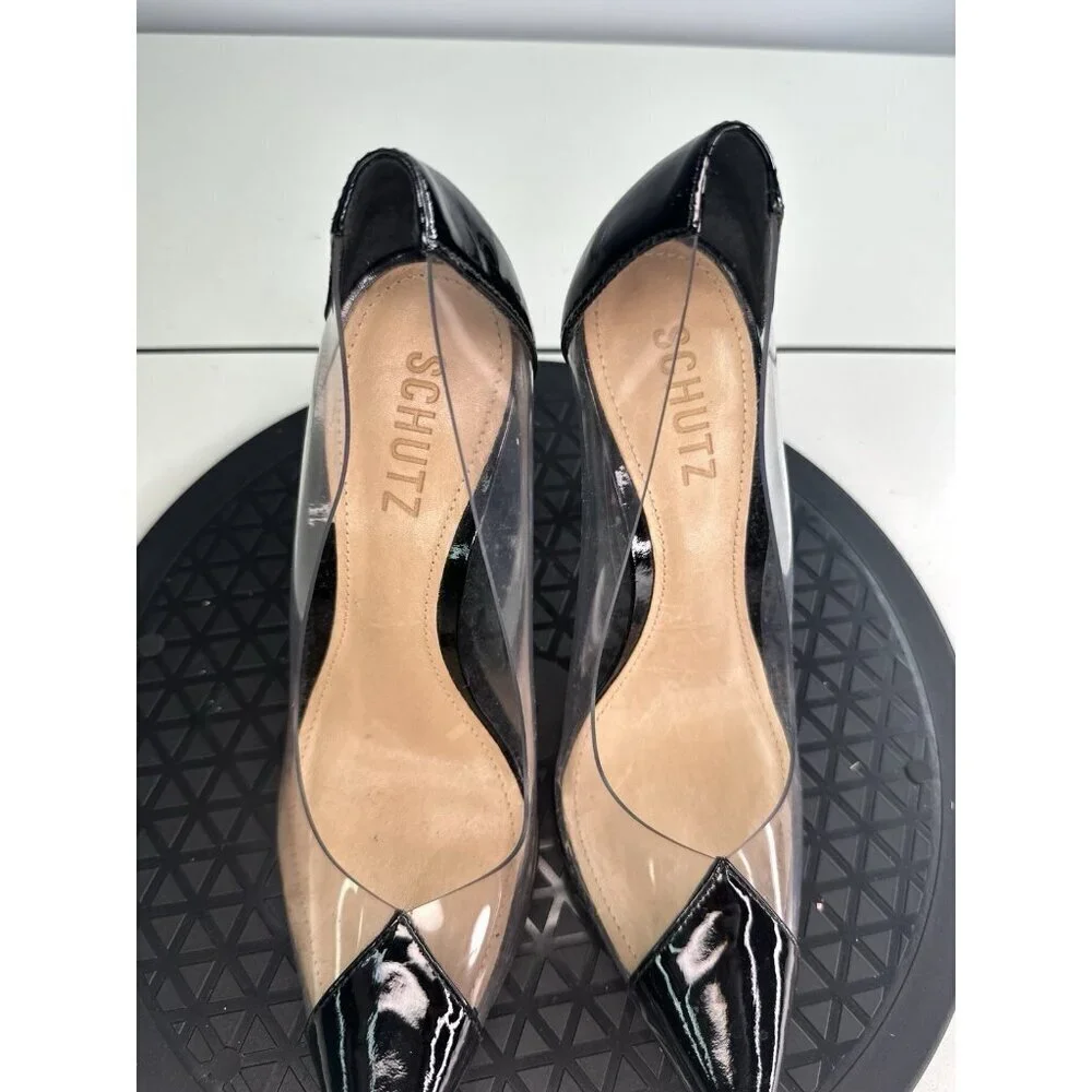 Schutz Cendi High Heel Women Dress Black Clear Pumps Shoes Size 6B